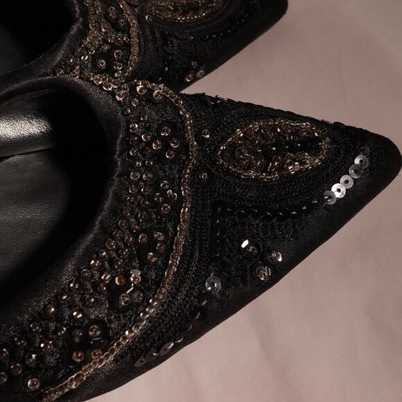 Vintage Glam Premier Collection Paris Black Beaded Kitten Heels  – Size 6 - Picture 6 of 13